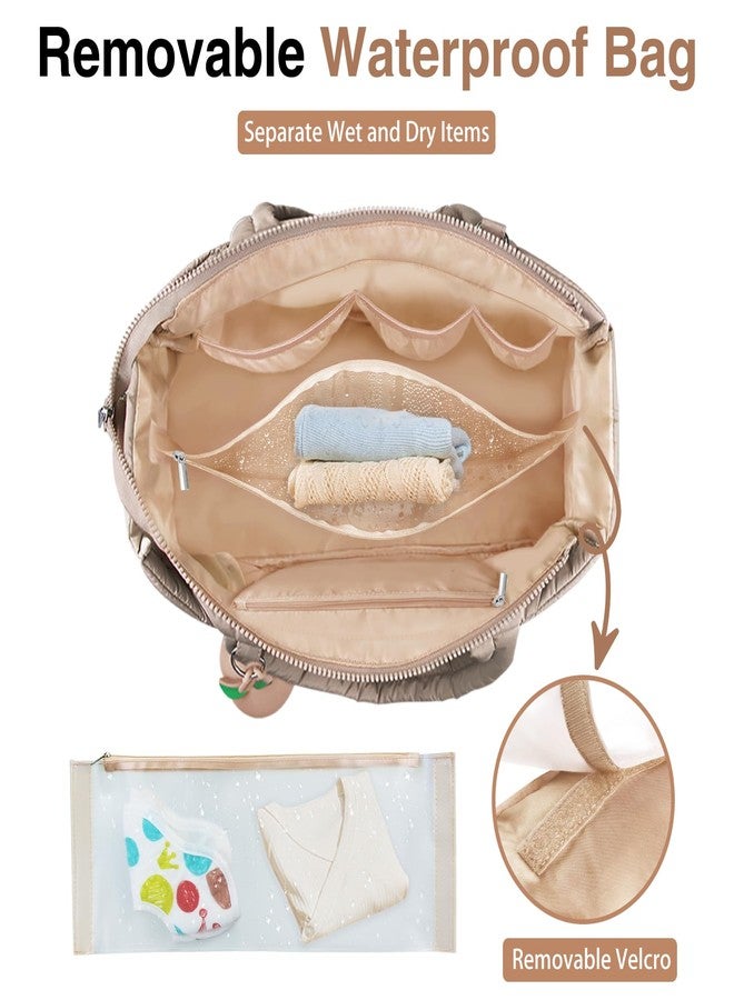 KUBYA Diaper Bag Tote, Puffer Quilted Baby Diaper Tote Bags Crossbody Hospital Travel Large Mommy Bag, with Silicone Pacifier Case - Image 3